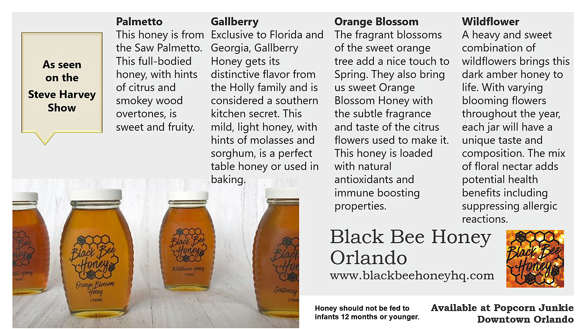 Black Bee Honey flavors Available at Popcorn Junkie